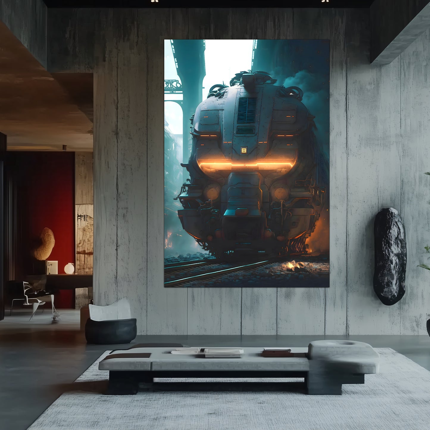 Cyberpunk Train Poster – Dreadpulse  Omnihauler | Awe-Inspiring Wall Art for Sci-Fi & Fantasy Train Enthusiasts | Unique and Exclusive Artwork