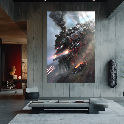Steampunk Train Poster – Blitzfire Express | Awe-Inspiring Wall Art for Sci-Fi & Fantasy Train Enthusiasts | Unique and Exclusive Artwork
