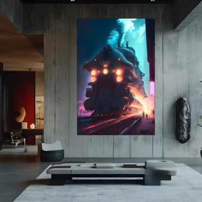 Cyberpunk Train Poster – Chromeshell Nightcrawler | Awe-Inspiring Wall Art for Sci-Fi & Fantasy Train Enthusiasts | Unique and Exclusive Artwork