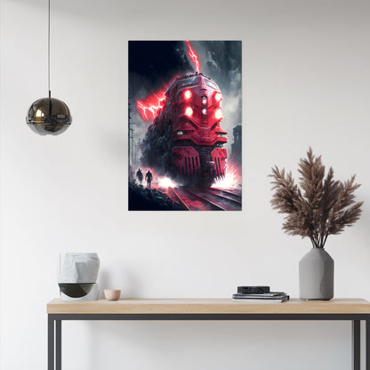 Wasteland Train Poster – Crimson Maelstrom | Awe-Inspiring Wall Art for Sci-Fi & Fantasy Train Enthusiasts | Unique and Exclusive Artwork