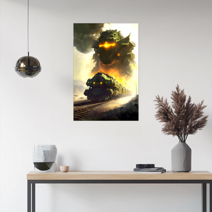Fantasy Train Poster – Viridian Wyrmhauler | Awe-Inspiring Wall Art for Sci-Fi & Fantasy Train Enthusiasts | Unique and Exclusive Artwork