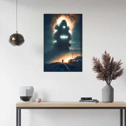 Post-Apocalyptic Train Poster – The Unyielding Monolith | Awe-Inspiring Wall Art for Sci-Fi & Fantasy Train Enthusiasts | Unique and Exclusive Artwork