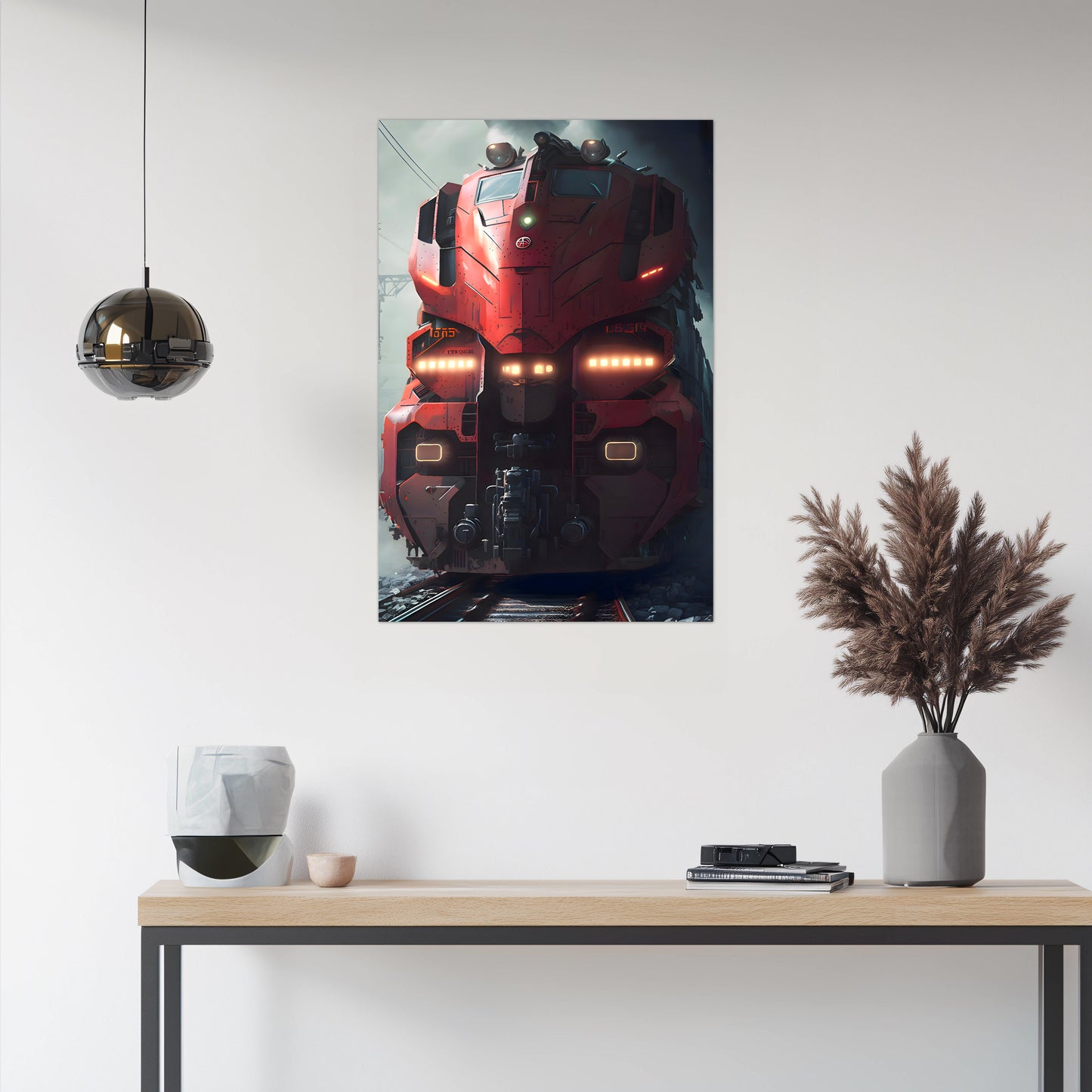 Diesel Train Poster – Crimson Thunderclad | Awe-Inspiring Wall Art for Sci-Fi & Fantasy Train Enthusiasts | Unique and Exclusive Artwork