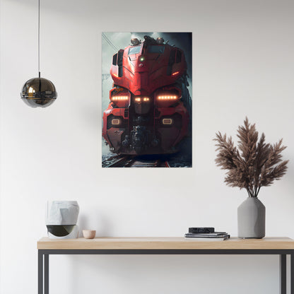 Diesel Train Poster – Crimson Thunderclad | Awe-Inspiring Wall Art for Sci-Fi & Fantasy Train Enthusiasts | Unique and Exclusive Artwork
