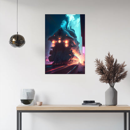 Cyberpunk Train Poster – Chromeshell Nightcrawler | Awe-Inspiring Wall Art for Sci-Fi & Fantasy Train Enthusiasts | Unique and Exclusive Artwork