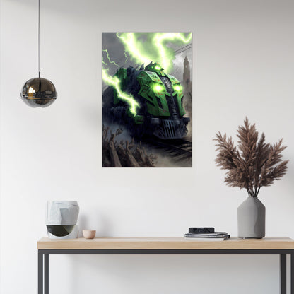 Zombie Train Poster – Shadowbane Revenant | Awe-Inspiring Wall Art for Sci-Fi & Fantasy Train Enthusiasts | Unique and Exclusive Artwork