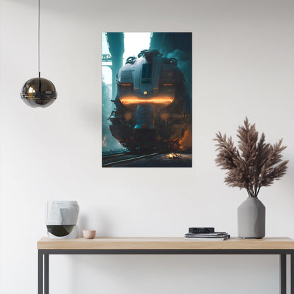 Cyberpunk Train Poster – Dreadpulse  Omnihauler | Awe-Inspiring Wall Art for Sci-Fi & Fantasy Train Enthusiasts | Unique and Exclusive Artwork