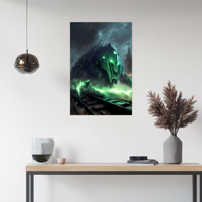 Zombie Train Poster – Darkclad Adjudicator | Awe-Inspiring Wall Art for Sci-Fi & Fantasy Train Enthusiasts | Unique and Exclusive Artwork