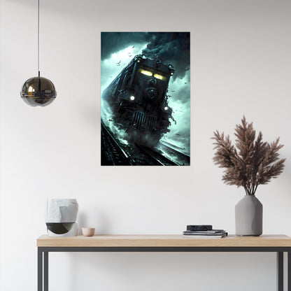 Zombie Train Poster – The Grim Hauler | Awe-Inspiring Wall Art for Sci-Fi & Fantasy Train Enthusiasts | Unique and Exclusive Artwork