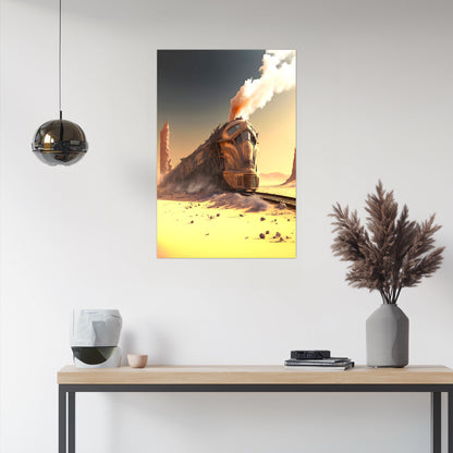 Wasteland Train Poster – The Sandpiercer | Awe-Inspiring Wall Art for Sci-Fi & Fantasy Train Enthusiasts | Unique and Exclusive Artwork