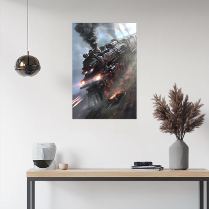 Steampunk Train Poster – Blitzfire Express | Awe-Inspiring Wall Art for Sci-Fi & Fantasy Train Enthusiasts | Unique and Exclusive Artwork