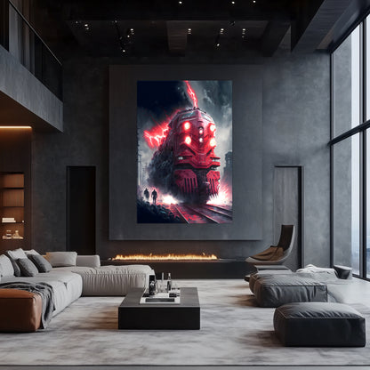 Wasteland Train Poster – Crimson Maelstrom | Awe-Inspiring Wall Art for Sci-Fi & Fantasy Train Enthusiasts | Unique and Exclusive Artwork