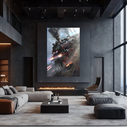 Steampunk Train Poster – Blitzfire Express | Awe-Inspiring Wall Art for Sci-Fi & Fantasy Train Enthusiasts | Unique and Exclusive Artwork