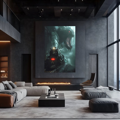 Fantasy Train Poster – Dragonbane Express | Awe-Inspiring Wall Art for Sci-Fi & Fantasy Train Enthusiasts | Unique and Exclusive Artwork