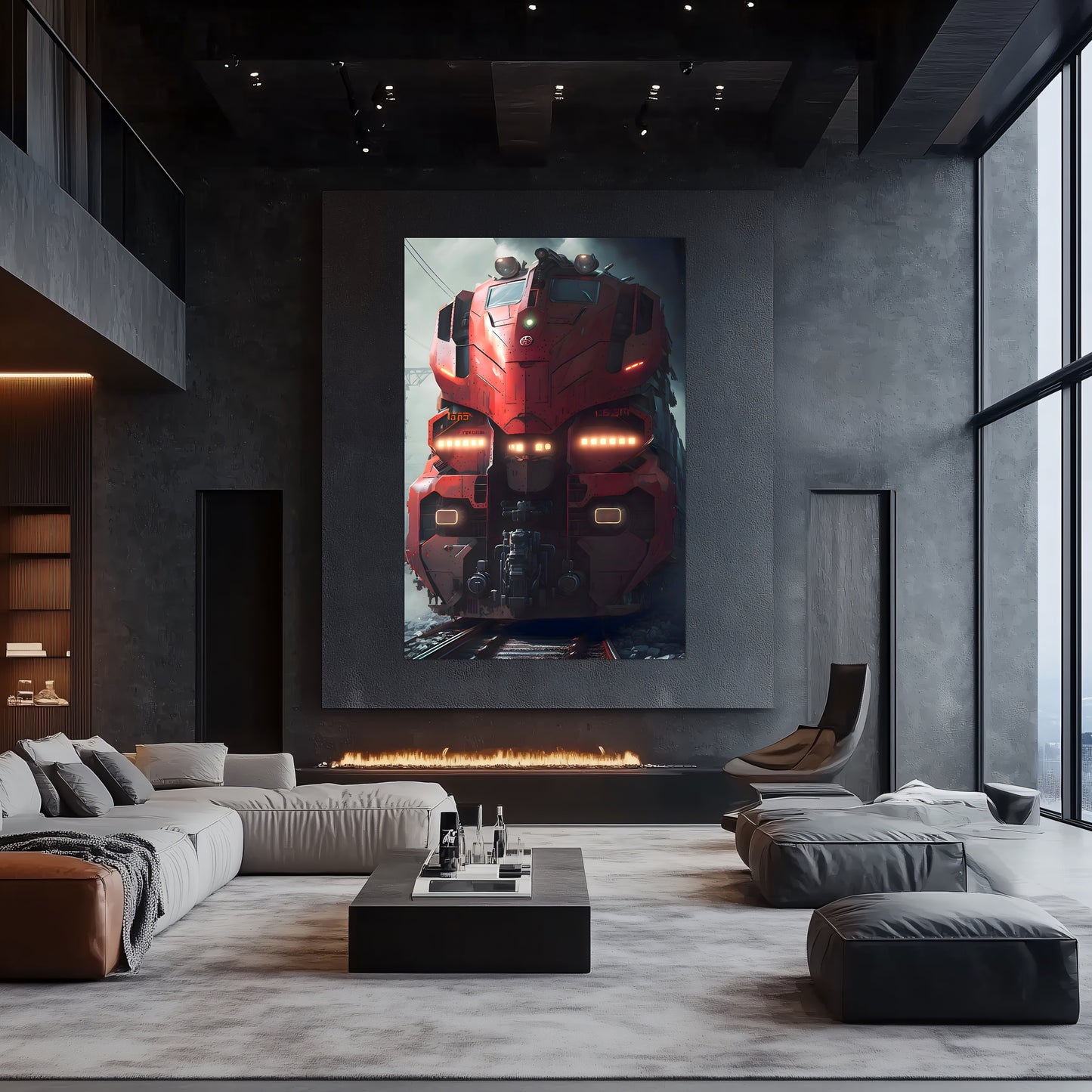 Diesel Train Poster – Crimson Thunderclad | Awe-Inspiring Wall Art for Sci-Fi & Fantasy Train Enthusiasts | Unique and Exclusive Artwork