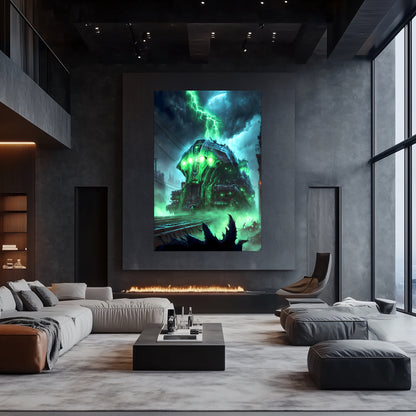 Zombie Train Poster – The Warp Architect | Awe-Inspiring Wall Art for Sci-Fi & Fantasy Train Enthusiasts | Unique and Exclusive Artwork