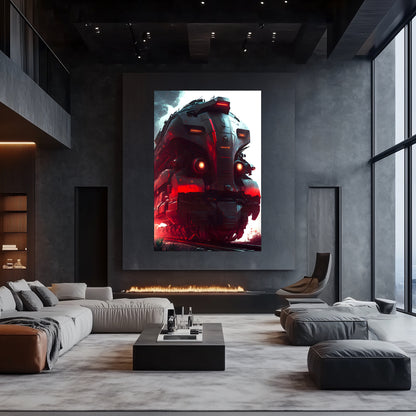 Dystopia Train Poster – Redstorm Vanguard | Awe-Inspiring Wall Art for Sci-Fi & Fantasy Train Enthusiasts | Unique and Exclusive Artwork