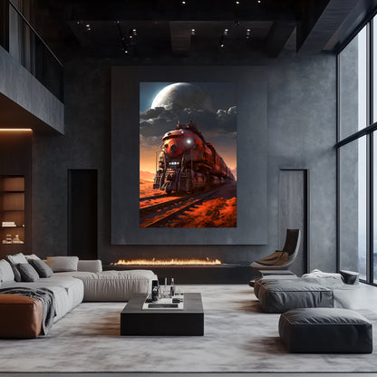 Wasteland Train Poster – Iron Wanderer | Awe-Inspiring Wall Art for Sci-Fi & Fantasy Train Enthusiasts | Unique and Exclusive Artwork