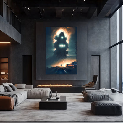 Post-Apocalyptic Train Poster – The Unyielding Monolith | Awe-Inspiring Wall Art for Sci-Fi & Fantasy Train Enthusiasts | Unique and Exclusive Artwork