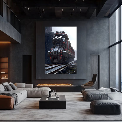 Dystopia Train Poster – Ironridge Bastion | Awe-Inspiring Wall Art for Sci-Fi & Fantasy Train Enthusiasts | Unique and Exclusive Artwork
