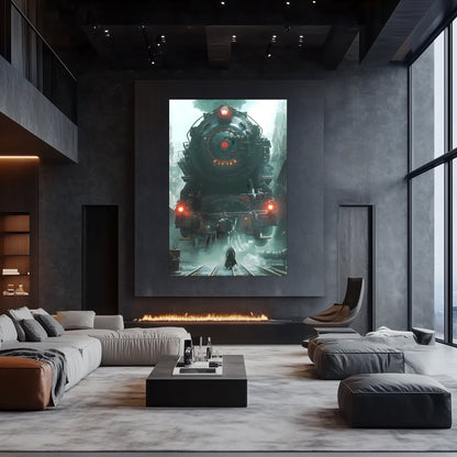 Dystopia Train Poster – Iron Predator | Awe-Inspiring Wall Art for Sci-Fi & Fantasy Train Enthusiasts | Unique and Exclusive Artwork