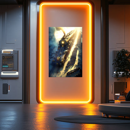 Steampunk Train Poster – Behemoth Boy | Awe-Inspiring Wall Art for Sci-Fi & Fantasy Train Enthusiasts | Unique and Exclusive Artwork