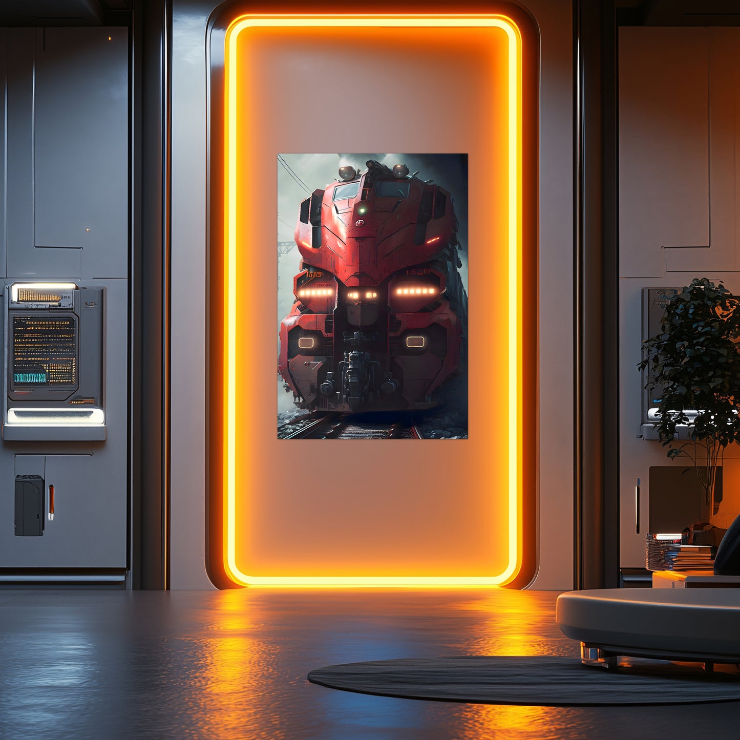 Diesel Train Poster – Crimson Thunderclad | Awe-Inspiring Wall Art for Sci-Fi & Fantasy Train Enthusiasts | Unique and Exclusive Artwork