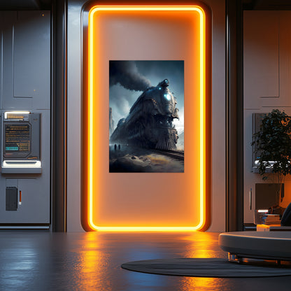 Dystopia Train Poster – Titanforge Paladin | Awe-Inspiring Wall Art for Sci-Fi & Fantasy Train Enthusiasts | Unique and Exclusive Artwork