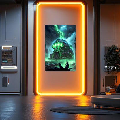 Zombie Train Poster – The Warp Architect | Awe-Inspiring Wall Art for Sci-Fi & Fantasy Train Enthusiasts | Unique and Exclusive Artwork