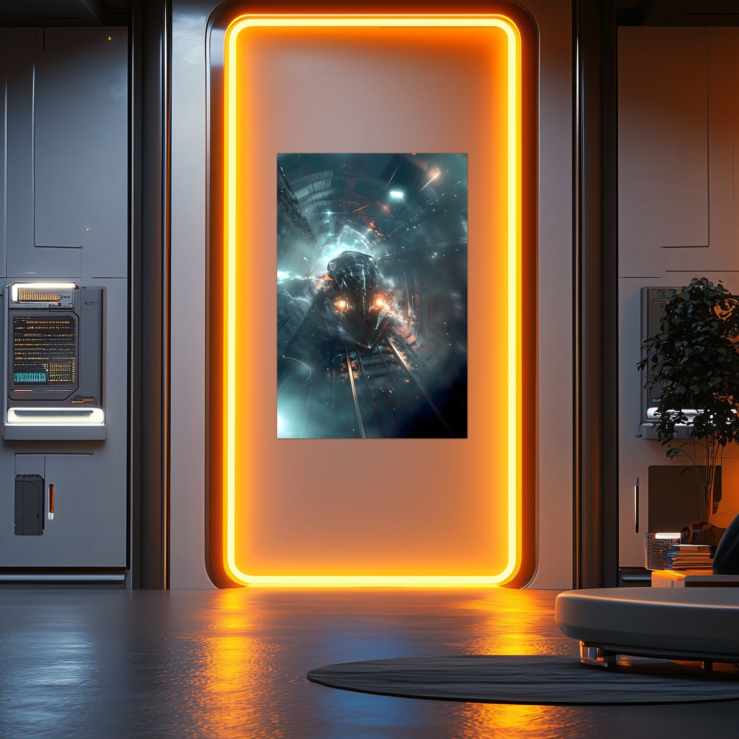 Cyberpunk Train Poster – Nightblade Crusader | Awe-Inspiring Wall Art for Sci-Fi & Fantasy Train Enthusiasts | Unique and Exclusive Artwork