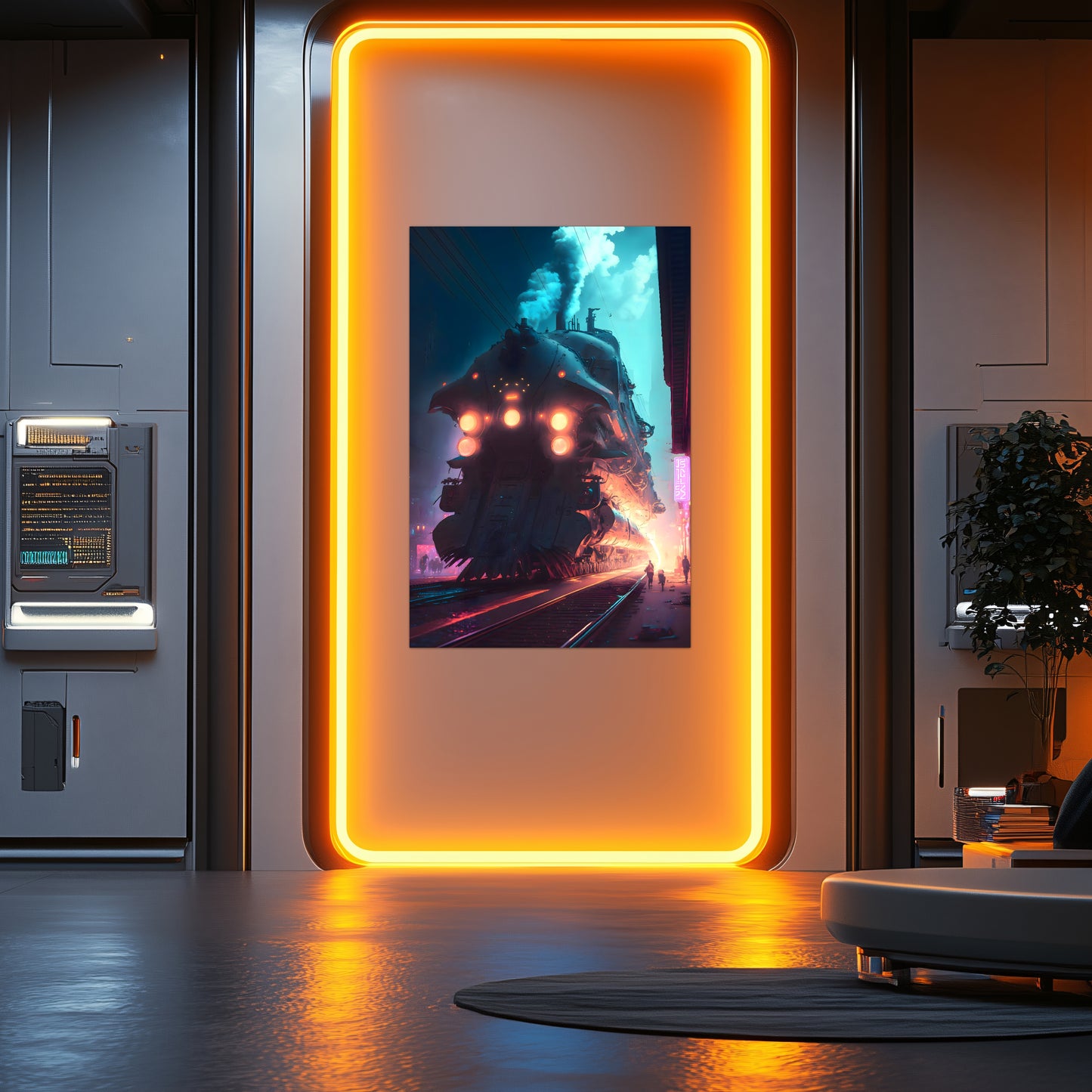 Cyberpunk Train Poster – Chromeshell Nightcrawler | Awe-Inspiring Wall Art for Sci-Fi & Fantasy Train Enthusiasts | Unique and Exclusive Artwork