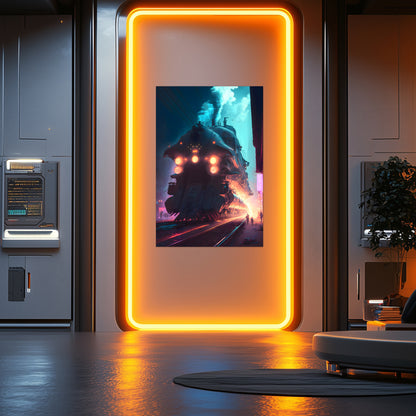 Cyberpunk Train Poster – Chromeshell Nightcrawler | Awe-Inspiring Wall Art for Sci-Fi & Fantasy Train Enthusiasts | Unique and Exclusive Artwork