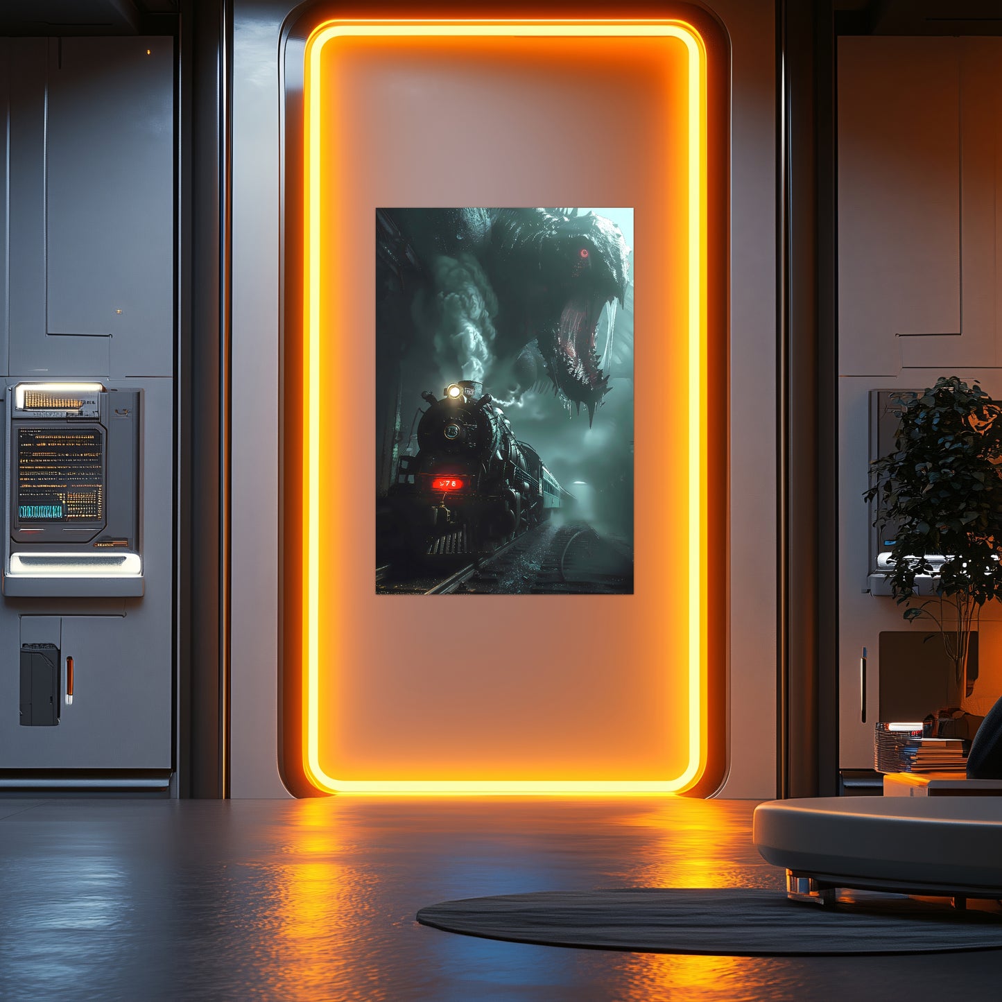 Fantasy Train Poster – Dragonbane Express | Awe-Inspiring Wall Art for Sci-Fi & Fantasy Train Enthusiasts | Unique and Exclusive Artwork