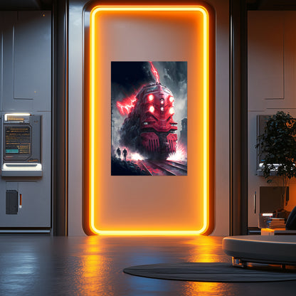 Wasteland Train Poster – Crimson Maelstrom | Awe-Inspiring Wall Art for Sci-Fi & Fantasy Train Enthusiasts | Unique and Exclusive Artwork