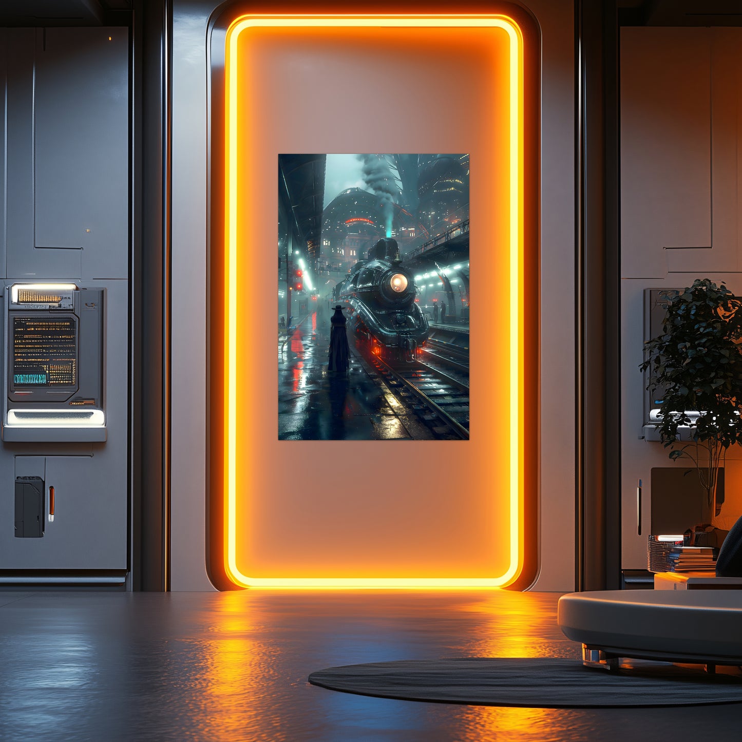 Dystopia Train Poster – Solarwind Express | Awe-Inspiring Wall Art for Sci-Fi & Fantasy Train Enthusiasts | Unique and Exclusive Artwork