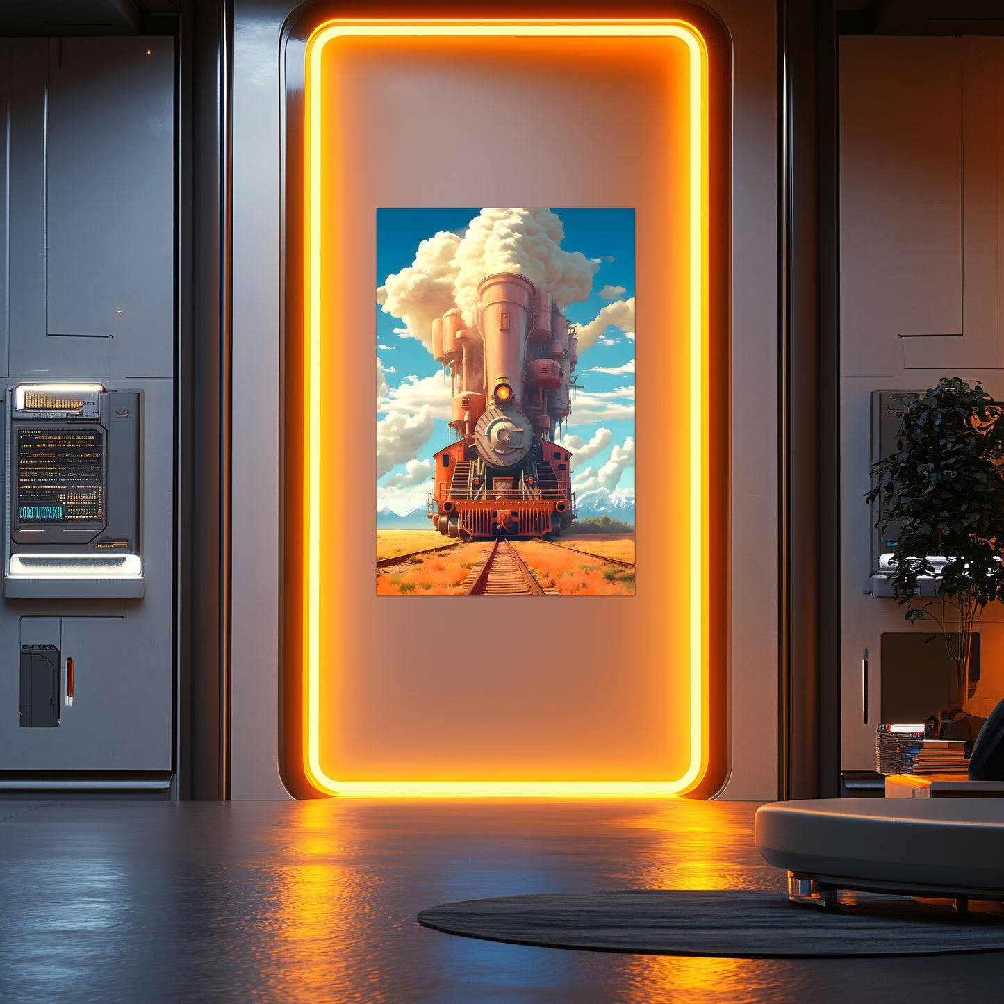 Steampunk Train Poster – Buffalo | Awe-Inspiring Wall Art for Sci-Fi & Fantasy Train Enthusiasts | Unique and Exclusive Artwork