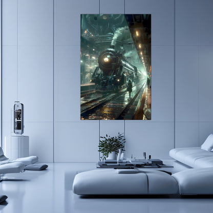 Dystopia Train Poster – Stellar Odyssey | Awe-Inspiring Wall Art for Sci-Fi & Fantasy Train Enthusiasts | Unique and Exclusive Artwork
