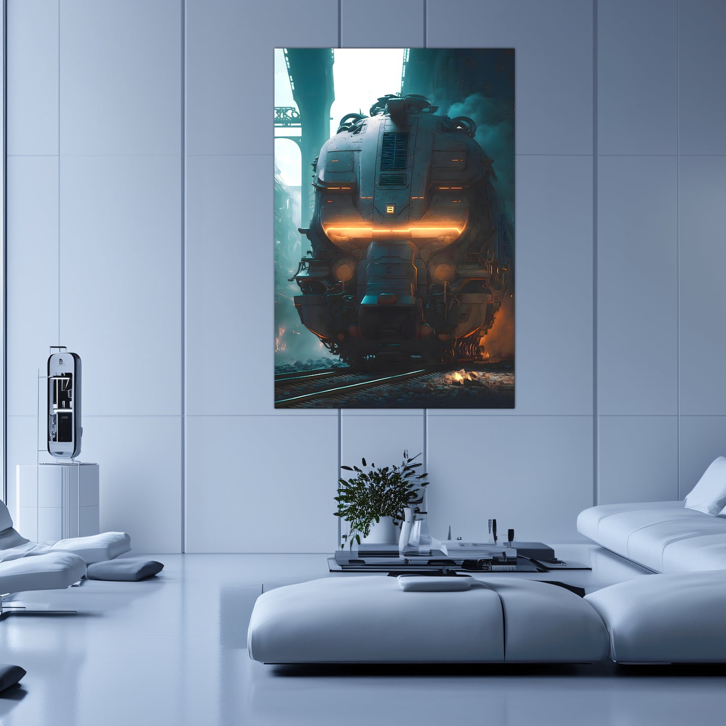 Cyberpunk Train Poster – Dreadpulse  Omnihauler | Awe-Inspiring Wall Art for Sci-Fi & Fantasy Train Enthusiasts | Unique and Exclusive Artwork