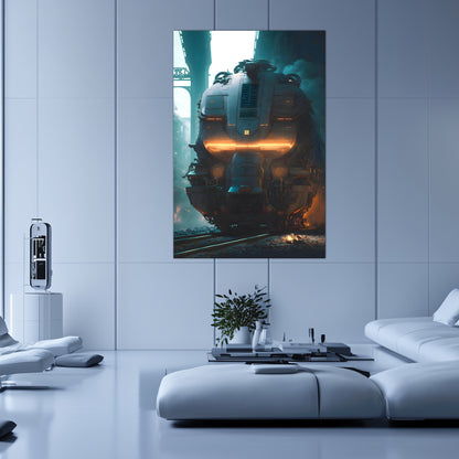 Cyberpunk Train Poster – Dreadpulse  Omnihauler | Awe-Inspiring Wall Art for Sci-Fi & Fantasy Train Enthusiasts | Unique and Exclusive Artwork