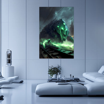 Zombie Train Poster – Darkclad Adjudicator | Awe-Inspiring Wall Art for Sci-Fi & Fantasy Train Enthusiasts | Unique and Exclusive Artwork