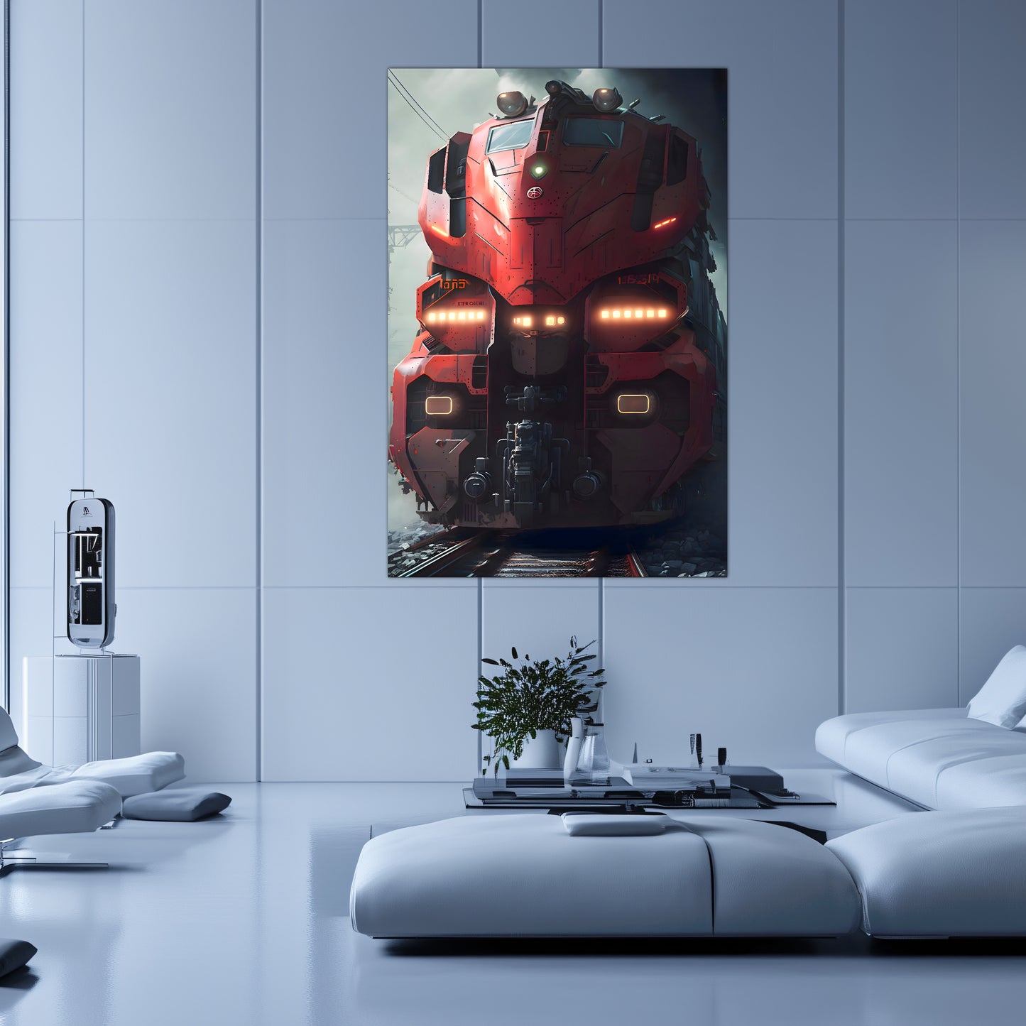 Diesel Train Poster – Crimson Thunderclad | Awe-Inspiring Wall Art for Sci-Fi & Fantasy Train Enthusiasts | Unique and Exclusive Artwork