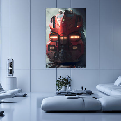 Diesel Train Poster – Crimson Thunderclad | Awe-Inspiring Wall Art for Sci-Fi & Fantasy Train Enthusiasts | Unique and Exclusive Artwork