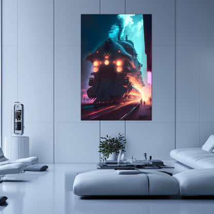 Cyberpunk Train Poster – Chromeshell Nightcrawler | Awe-Inspiring Wall Art for Sci-Fi & Fantasy Train Enthusiasts | Unique and Exclusive Artwork
