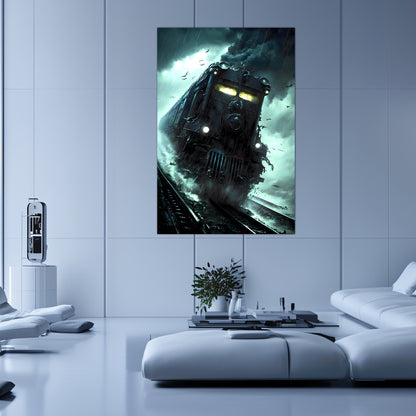 Zombie Train Poster – The Grim Hauler | Awe-Inspiring Wall Art for Sci-Fi & Fantasy Train Enthusiasts | Unique and Exclusive Artwork