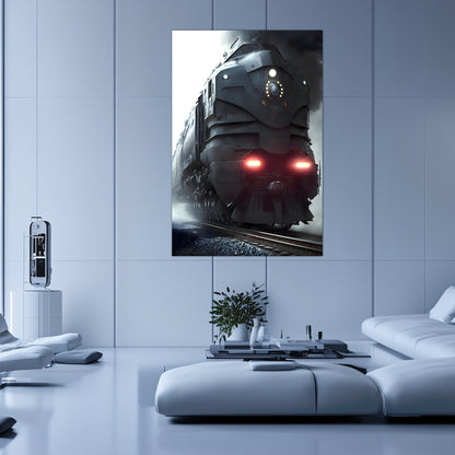 Dystopia Train Poster – Grimbringer Thunderclad | Awe-Inspiring Wall Art for Sci-Fi & Fantasy Train Enthusiasts | Unique and Exclusive Artwork