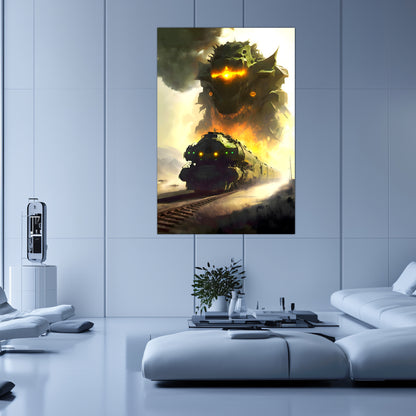 Fantasy Train Poster – Viridian Wyrmhauler | Awe-Inspiring Wall Art for Sci-Fi & Fantasy Train Enthusiasts | Unique and Exclusive Artwork