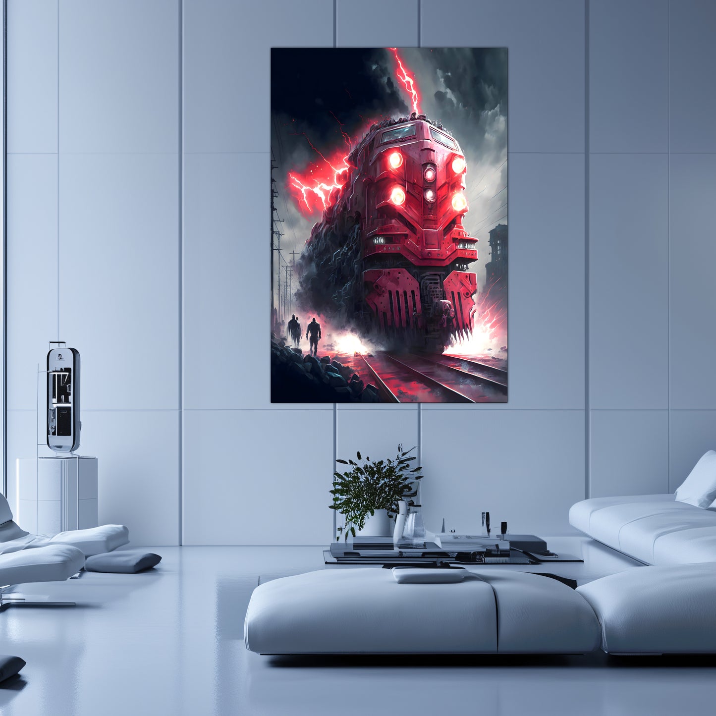 Wasteland Train Poster – Crimson Maelstrom | Awe-Inspiring Wall Art for Sci-Fi & Fantasy Train Enthusiasts | Unique and Exclusive Artwork