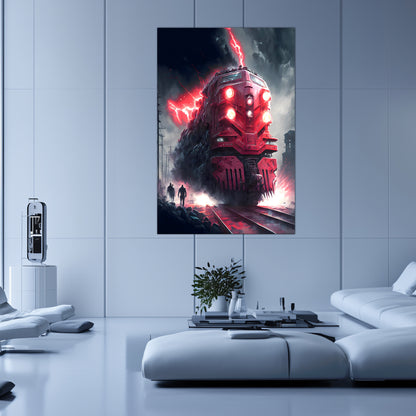 Wasteland Train Poster – Crimson Maelstrom | Awe-Inspiring Wall Art for Sci-Fi & Fantasy Train Enthusiasts | Unique and Exclusive Artwork