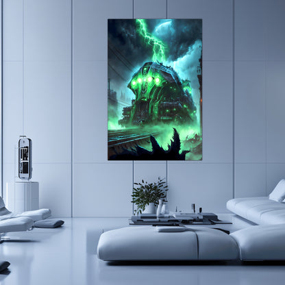 Zombie Train Poster – The Warp Architect | Awe-Inspiring Wall Art for Sci-Fi & Fantasy Train Enthusiasts | Unique and Exclusive Artwork