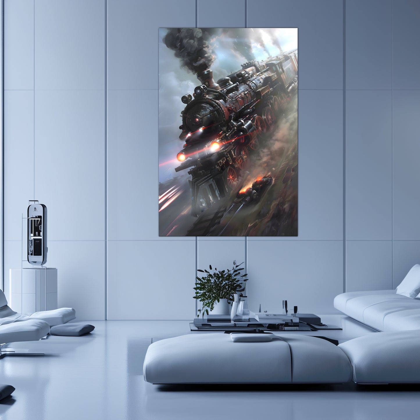 Steampunk Train Poster – Blitzfire Express | Awe-Inspiring Wall Art for Sci-Fi & Fantasy Train Enthusiasts | Unique and Exclusive Artwork